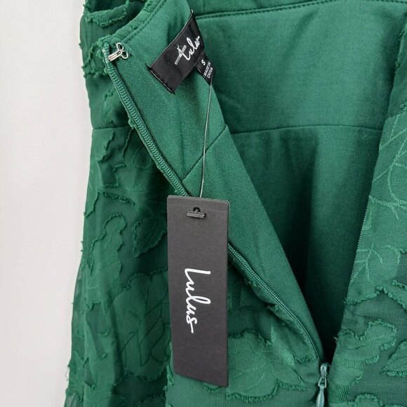 NWT Lulus Mindful Muse Emerald Green Floral Burnout Skater Mini Dress Small - Picture 7 of 13